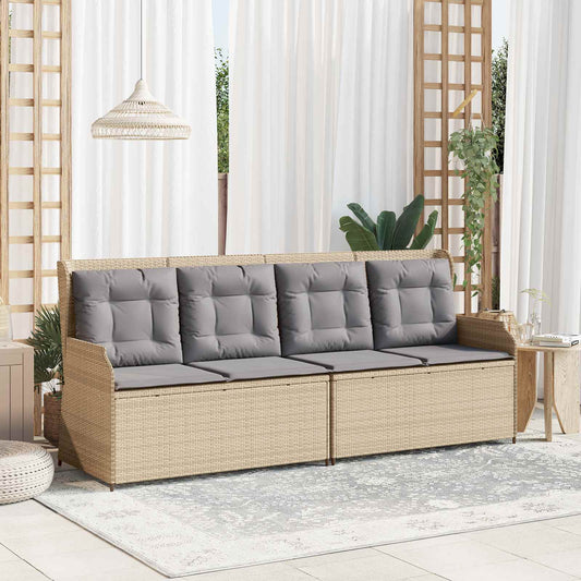 Tuinbank met kussen Beige en Grijs poly rattan is nu te koop bij PeponiXL, paradijselijk wonen!