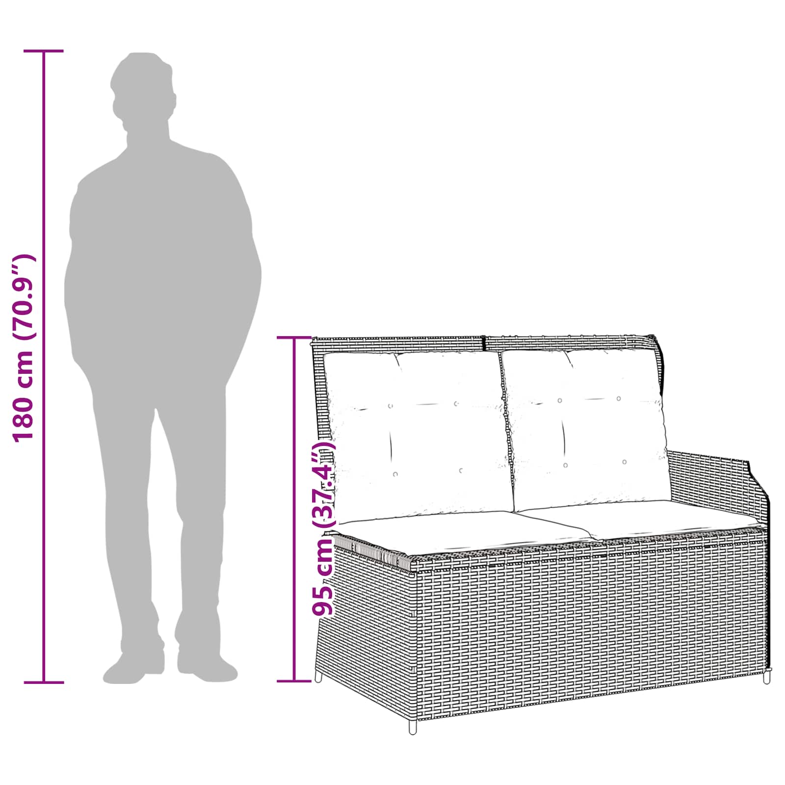 Tuinbank met kussen Beige en Grijs poly rattan is nu te koop bij PeponiXL, paradijselijk wonen!