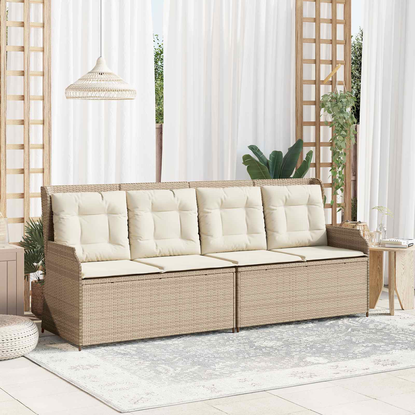 Tuinbank met kussen Zwart en Cream Wit poly rattan is nu te koop bij PeponiXL, paradijselijk wonen!