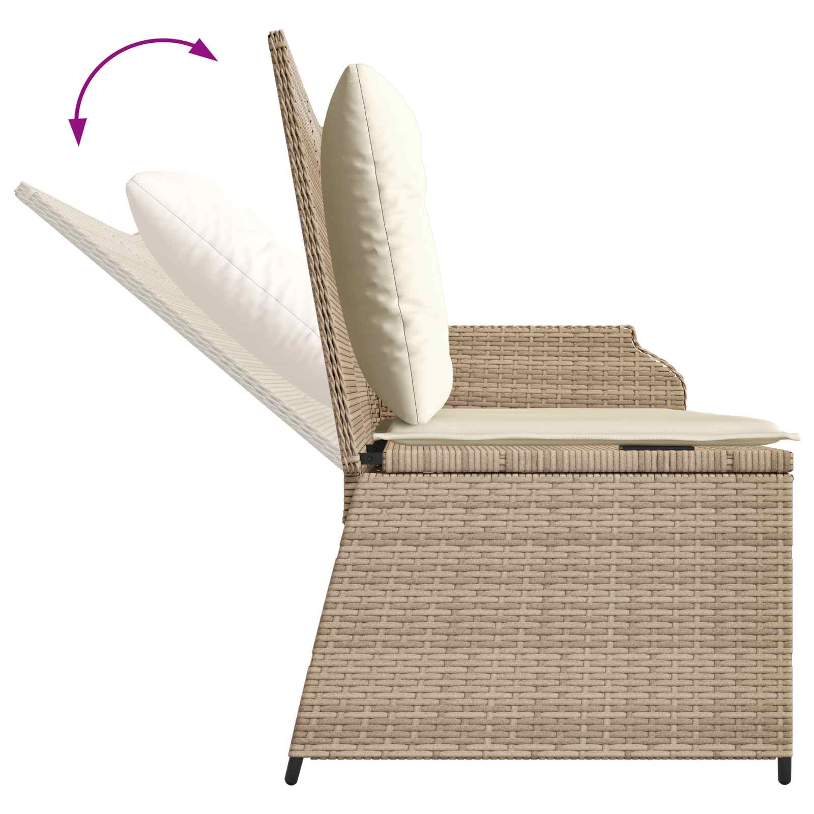 Tuinbank met kussen Zwart en Cream Wit poly rattan is nu te koop bij PeponiXL, paradijselijk wonen!