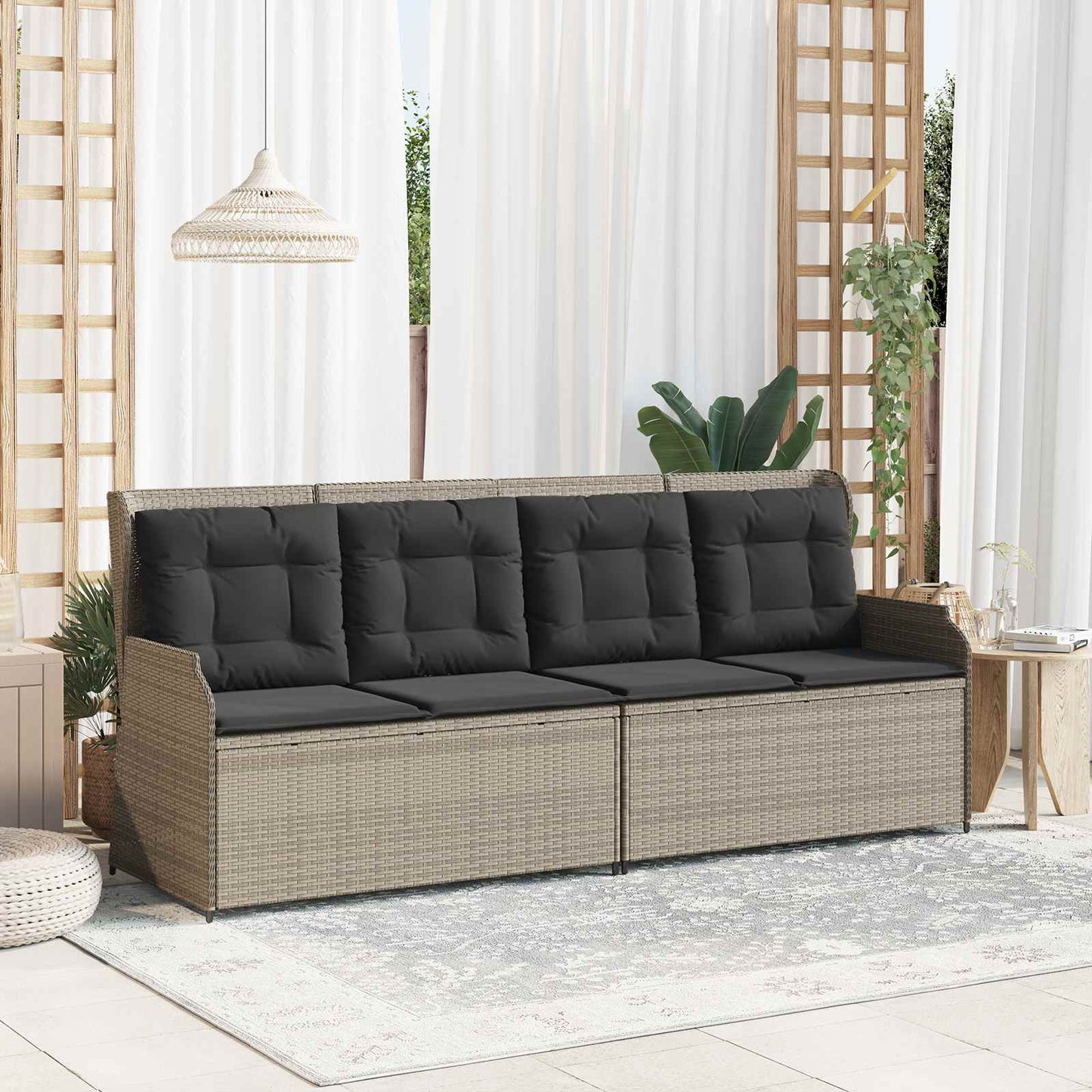 Tuinbank met kussen Lichtgrijs poly rattan is nu te koop bij PeponiXL, paradijselijk wonen!