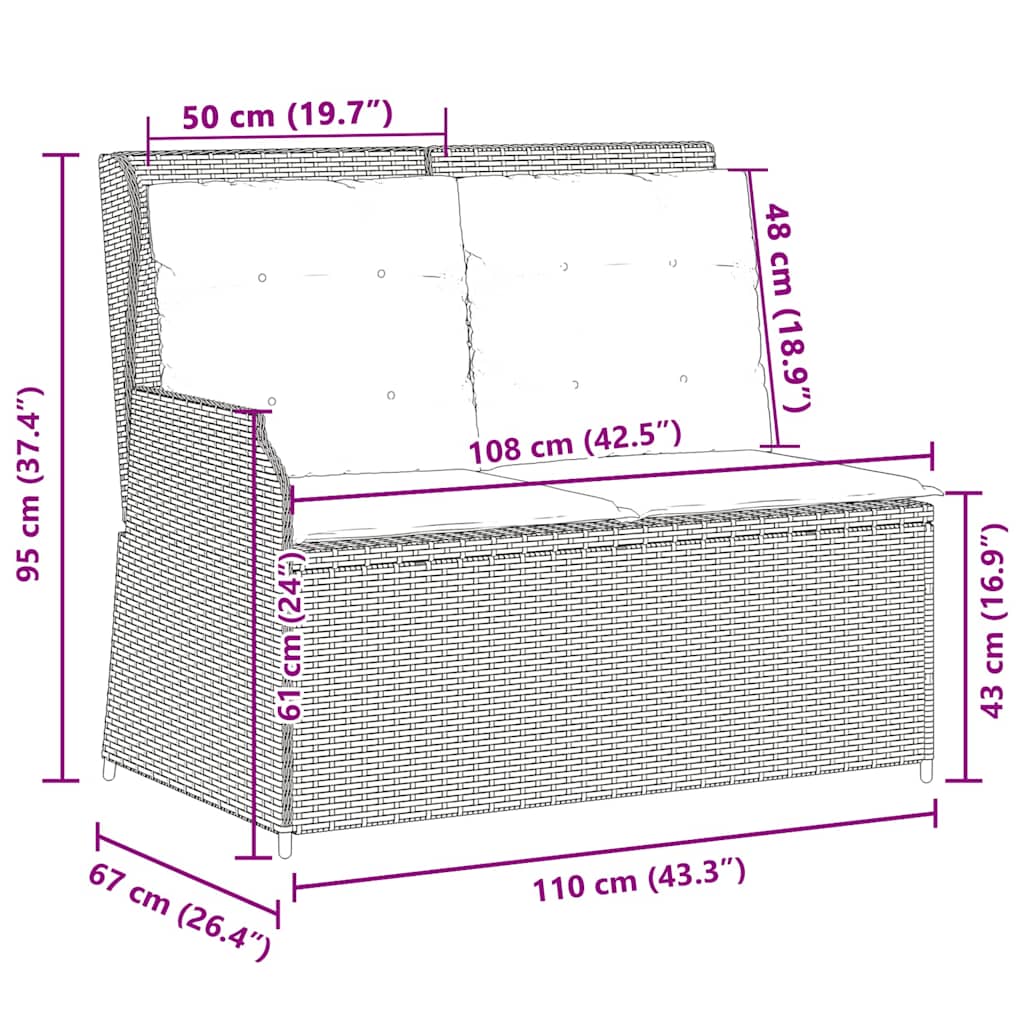 Tuinbank Zwart poly rattan