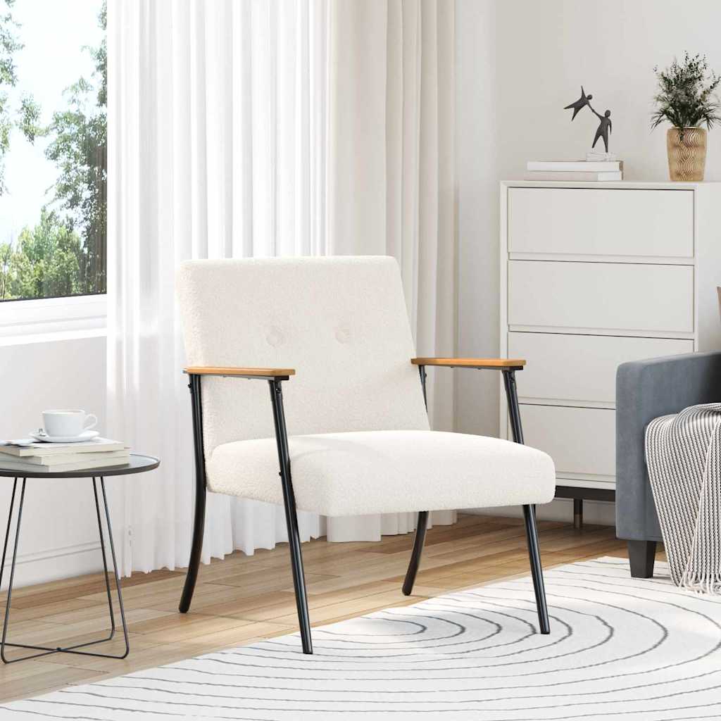 Fauteuil Crème Krullend Wol-achtig Stof is nu te koop bij PeponiXL, paradijselijk wonen!