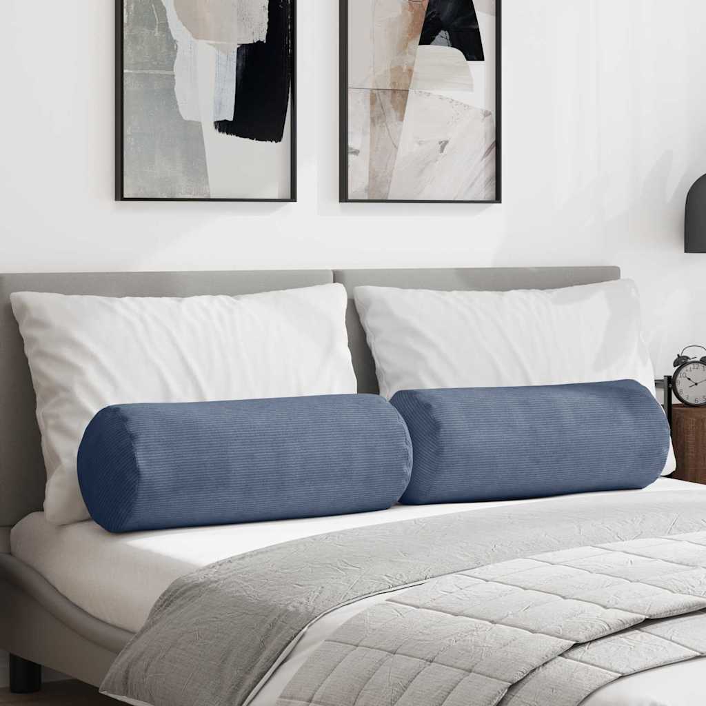 Bolster Kussens 2 stuks Blauw Ø 25 x 70 cm Cordstof is nu te koop bij PeponiXL, paradijselijk wonen!