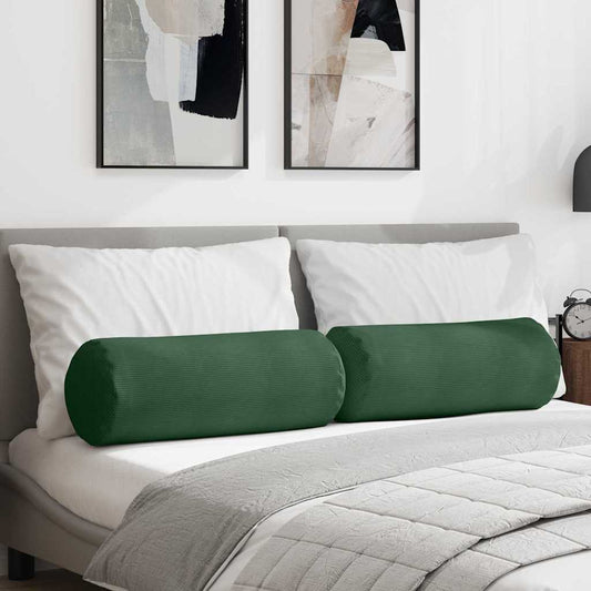 Bolster Kussens 2 stuks Donkergroen Ø 25 x 70 cm Cordstof is nu te koop bij PeponiXL, paradijselijk wonen!