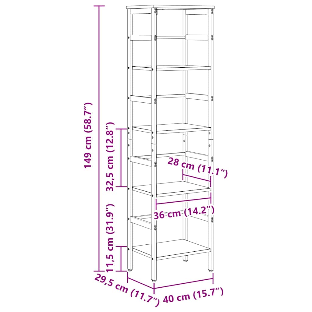 Boekenkast Grijs Sonoma 40 x 29,5 x 149 cm Bewerkt hout is nu te koop bij PeponiXL, paradijselijk wonen!