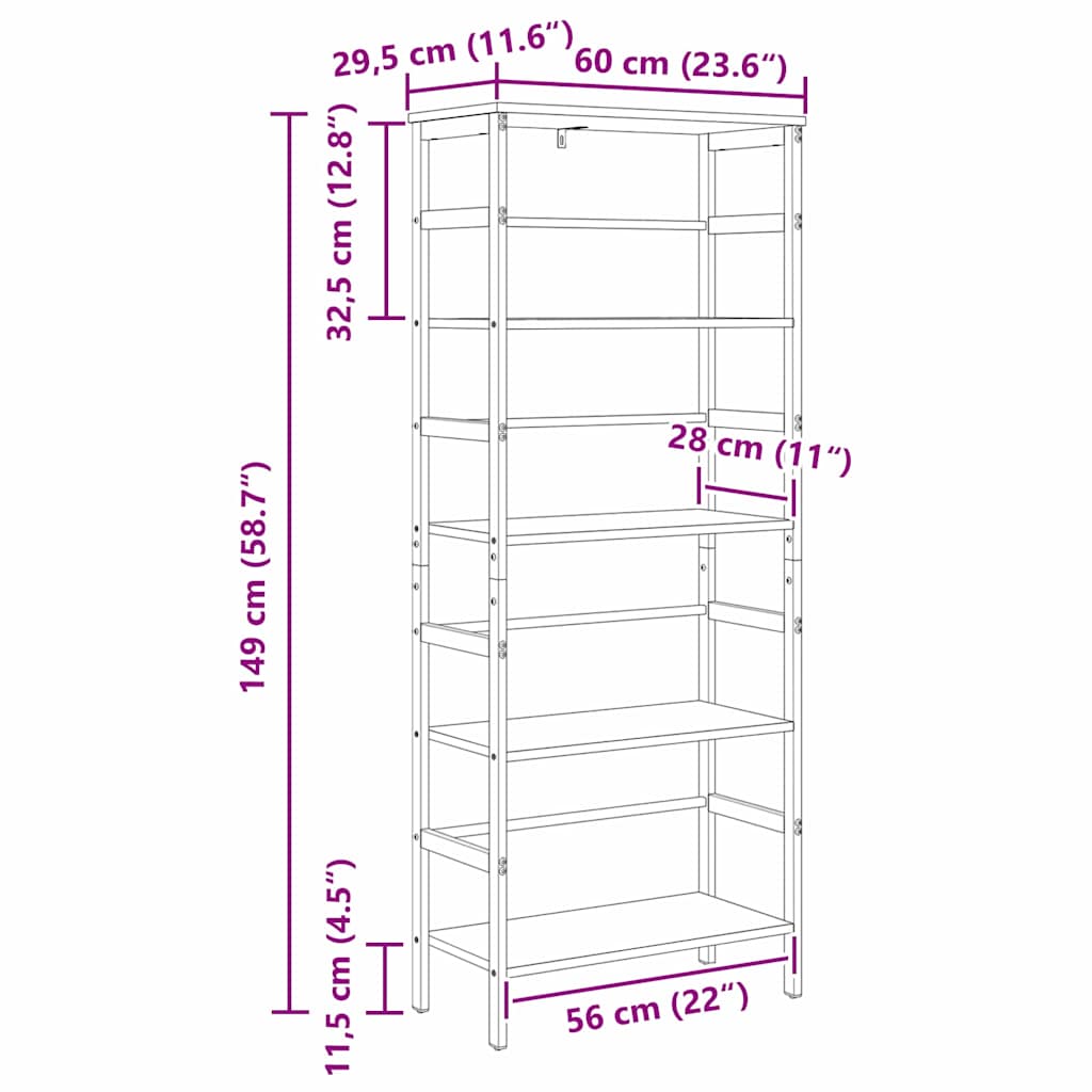 Boekenkast Gerookt eiken 60 x 29,5 x 149 cm Bewerkt hout is nu te koop bij PeponiXL, paradijselijk wonen!