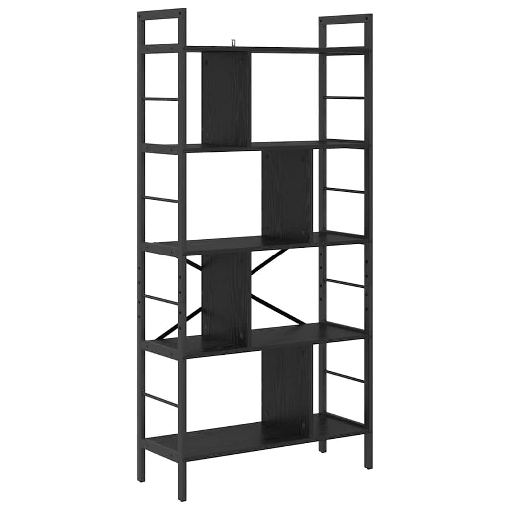 Boekenkast Zwart Eiken 75 x 30 x 156 cm Bewerkt hout is nu te koop bij PeponiXL, paradijselijk wonen!