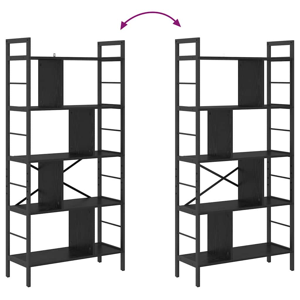 Boekenkast Zwart Eiken 75 x 30 x 156 cm Bewerkt hout is nu te koop bij PeponiXL, paradijselijk wonen!