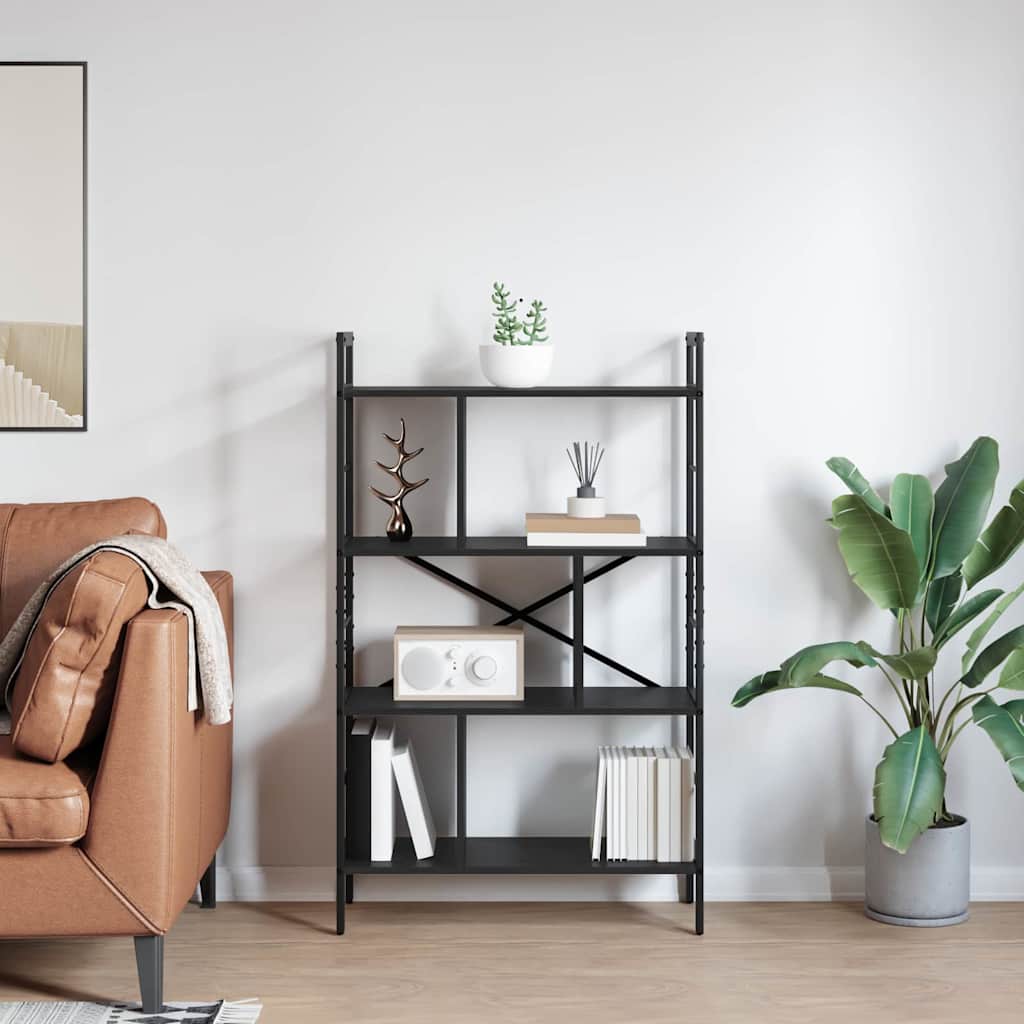 Boekenkast Zwart Eiken 75 x 30 x 123,5 cm Bewerkt hout is nu te koop bij PeponiXL, paradijselijk wonen!