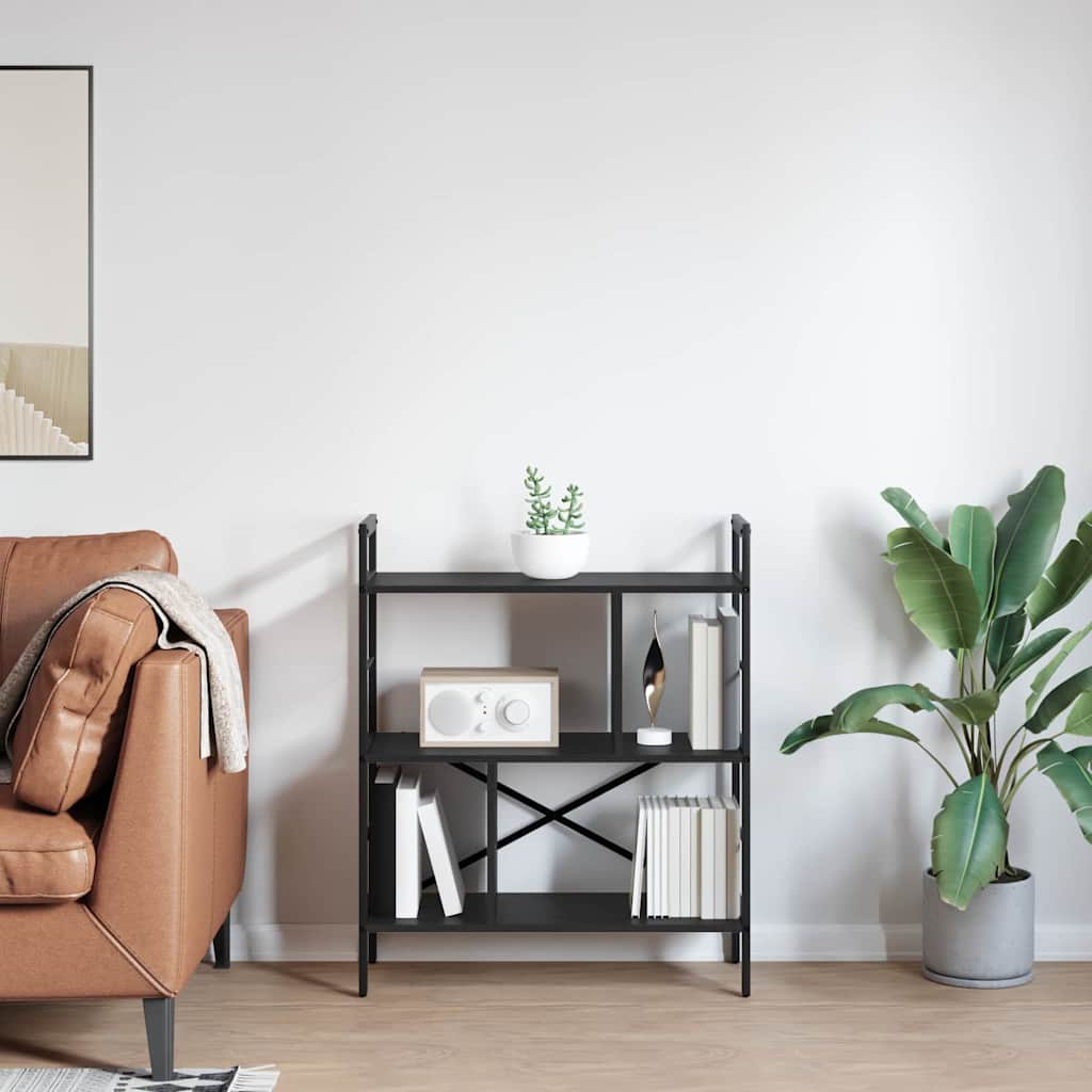 Boekenkast Zwart Eiken 75 x 30 x 91 cm Bewerkt hout is nu te koop bij PeponiXL, paradijselijk wonen!