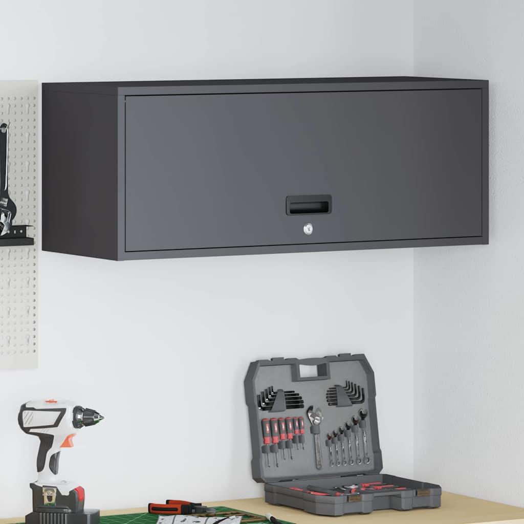 Wandkast voor Garage Zwart 90 x 33 x 35 cm Poedercoating staal is nu te koop bij PeponiXL, paradijselijk wonen!