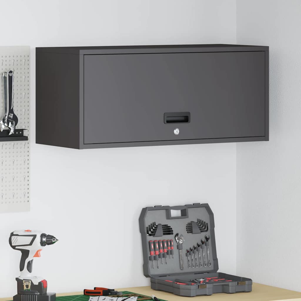 Wandkast voor Garage Zwart 80 x 33 x 35 cm Poedercoating staal is nu te koop bij PeponiXL, paradijselijk wonen!