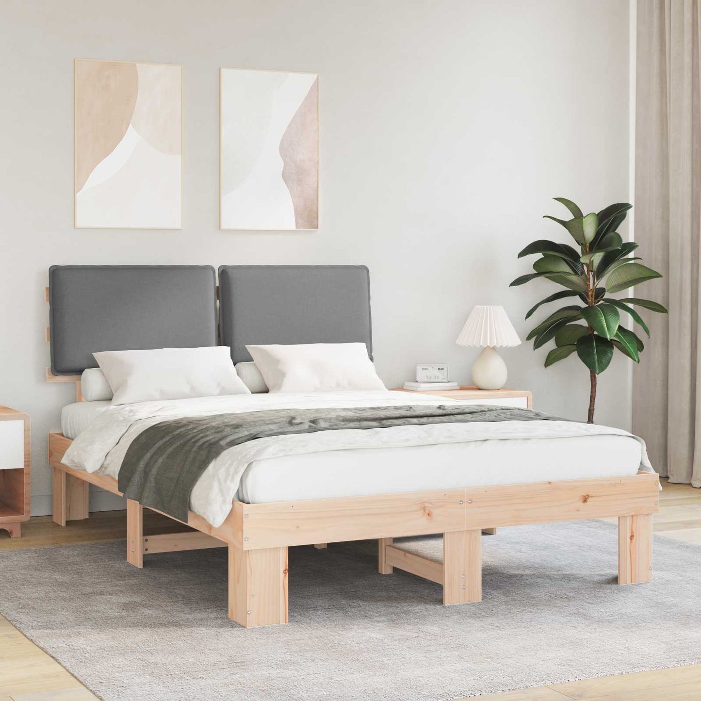 Bedframe met Gevoerd Hoofdgedeelte Lichtgrijs 150 x 200 cm is nu te koop bij PeponiXL, paradijselijk wonen!