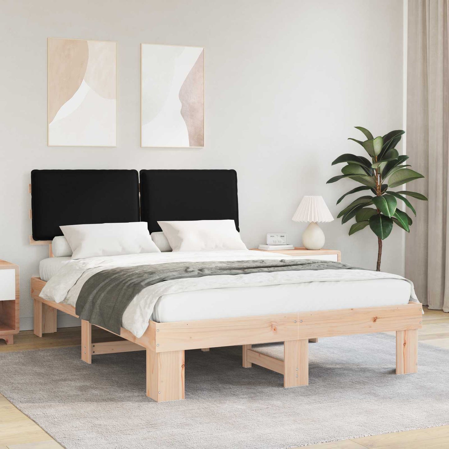 Bedframe met Gevoerd Hoofdgedeelte Zwart 150 x 200 cm is nu te koop bij PeponiXL, paradijselijk wonen!