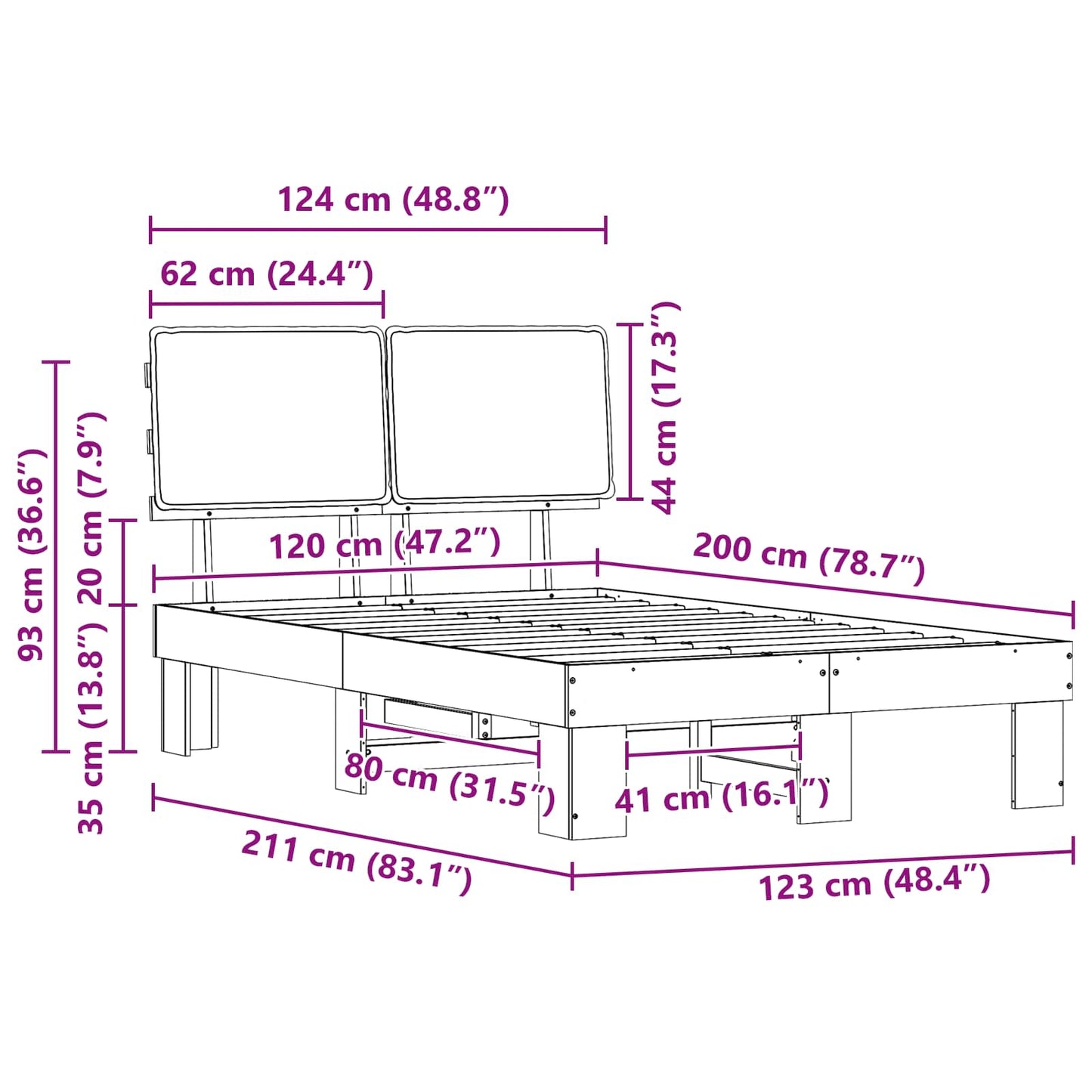 Bedframe met Gevoerd Hoofdgedeelte Lichtgrijs 120 x 200 cm is nu te koop bij PeponiXL, paradijselijk wonen!