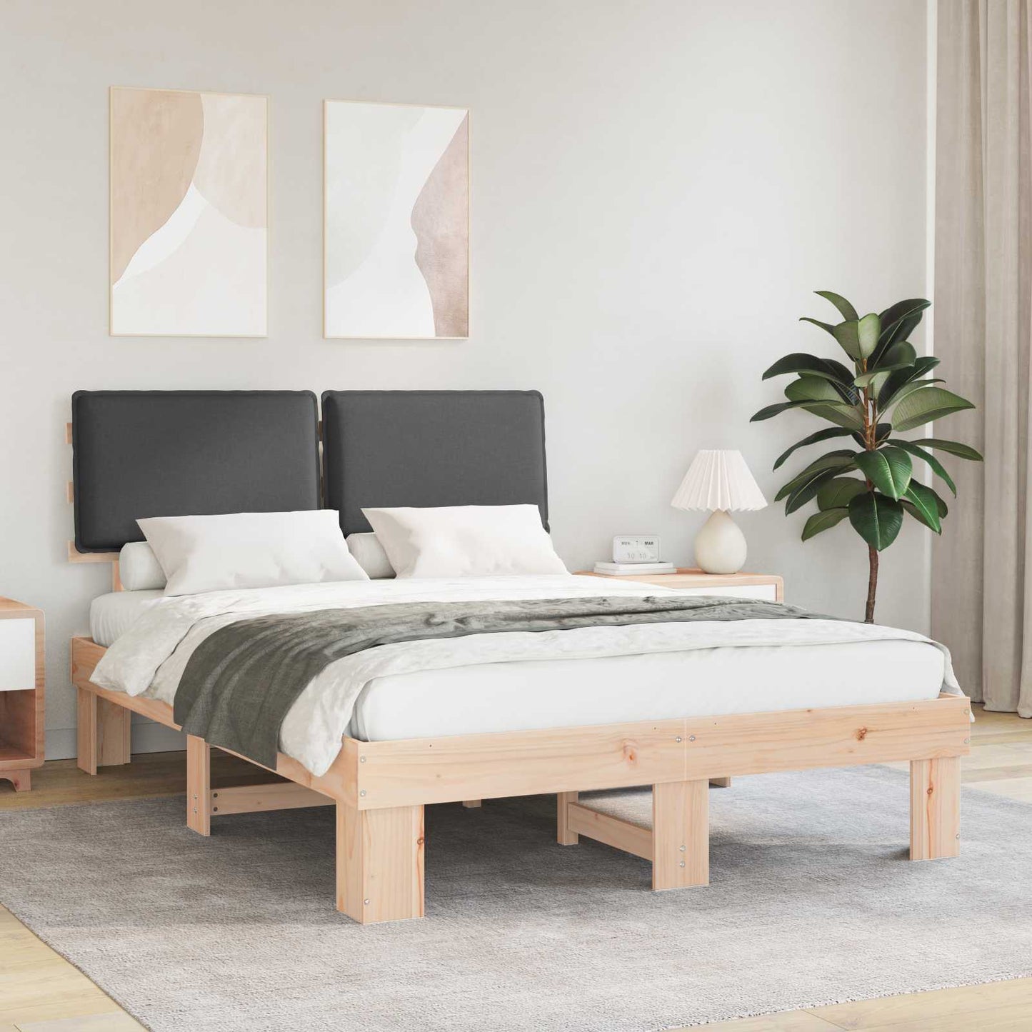 Bedframe met Gevoerd Hoofdgedeelte Donkergrijs 140 x 190 cm is nu te koop bij PeponiXL, paradijselijk wonen!