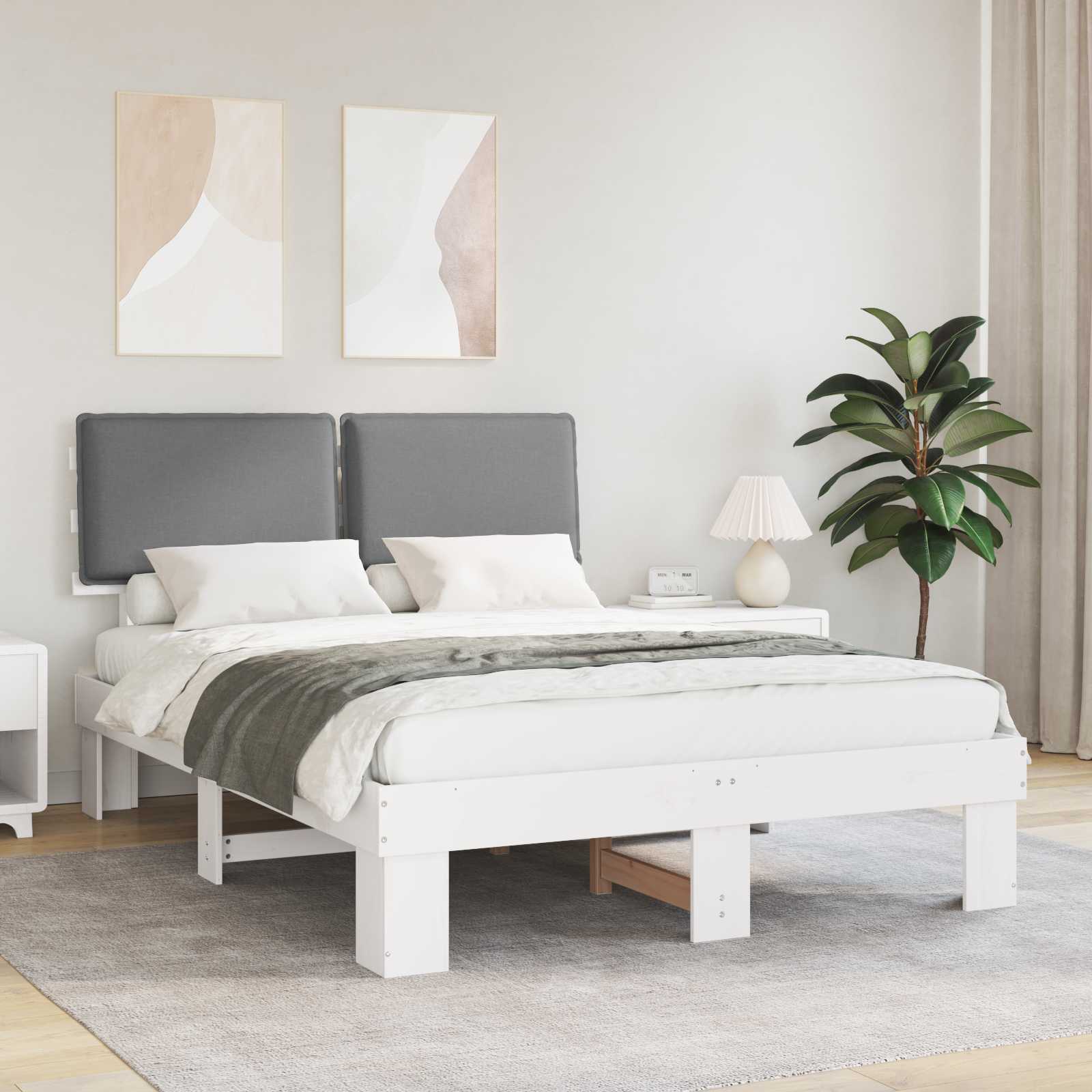 Bedframe met Gevoerd Hoofdgedeelte Lichtgrijs 135 x 190 cm is nu te koop bij PeponiXL, paradijselijk wonen!