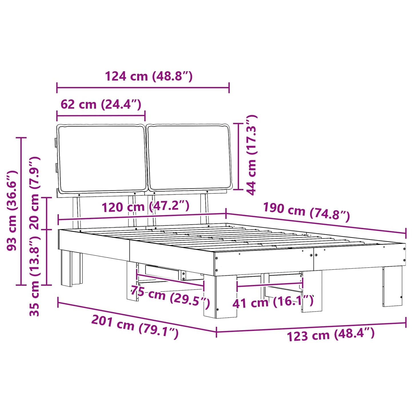Bedframe met Gevoerd Hoofdgedeelte Donkergrijs 120 x 190 cm is nu te koop bij PeponiXL, paradijselijk wonen!