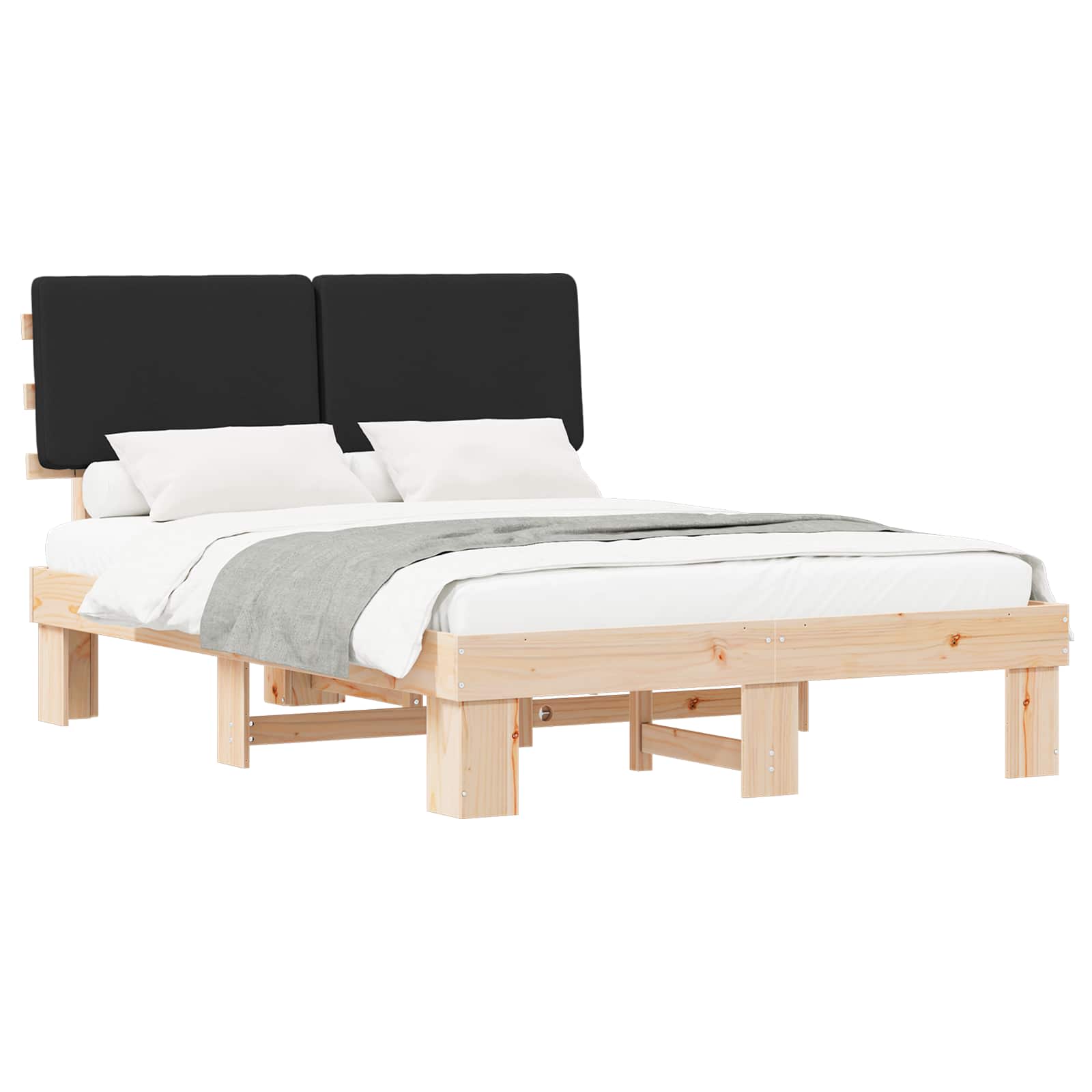 Bedframe met Gevoerd Hoofdgedeelte Zwart 140 x 200 cm is nu te koop bij PeponiXL, paradijselijk wonen!