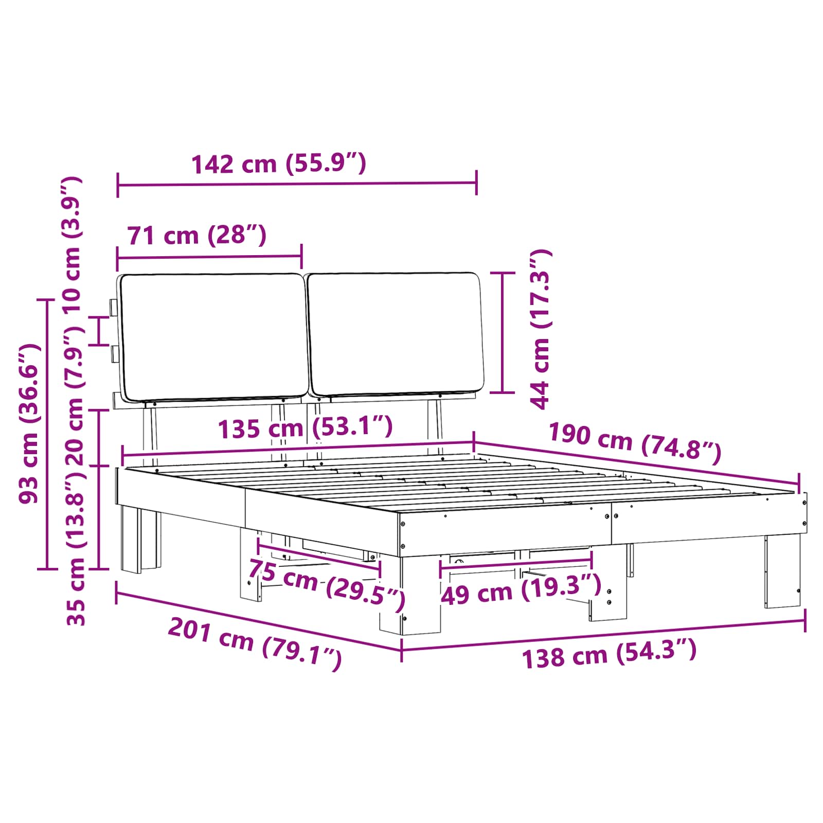 Bedframe met Gevoerd Hoofdgedeelte Lichtgrijs 135 x 190 cm is nu te koop bij PeponiXL, paradijselijk wonen!