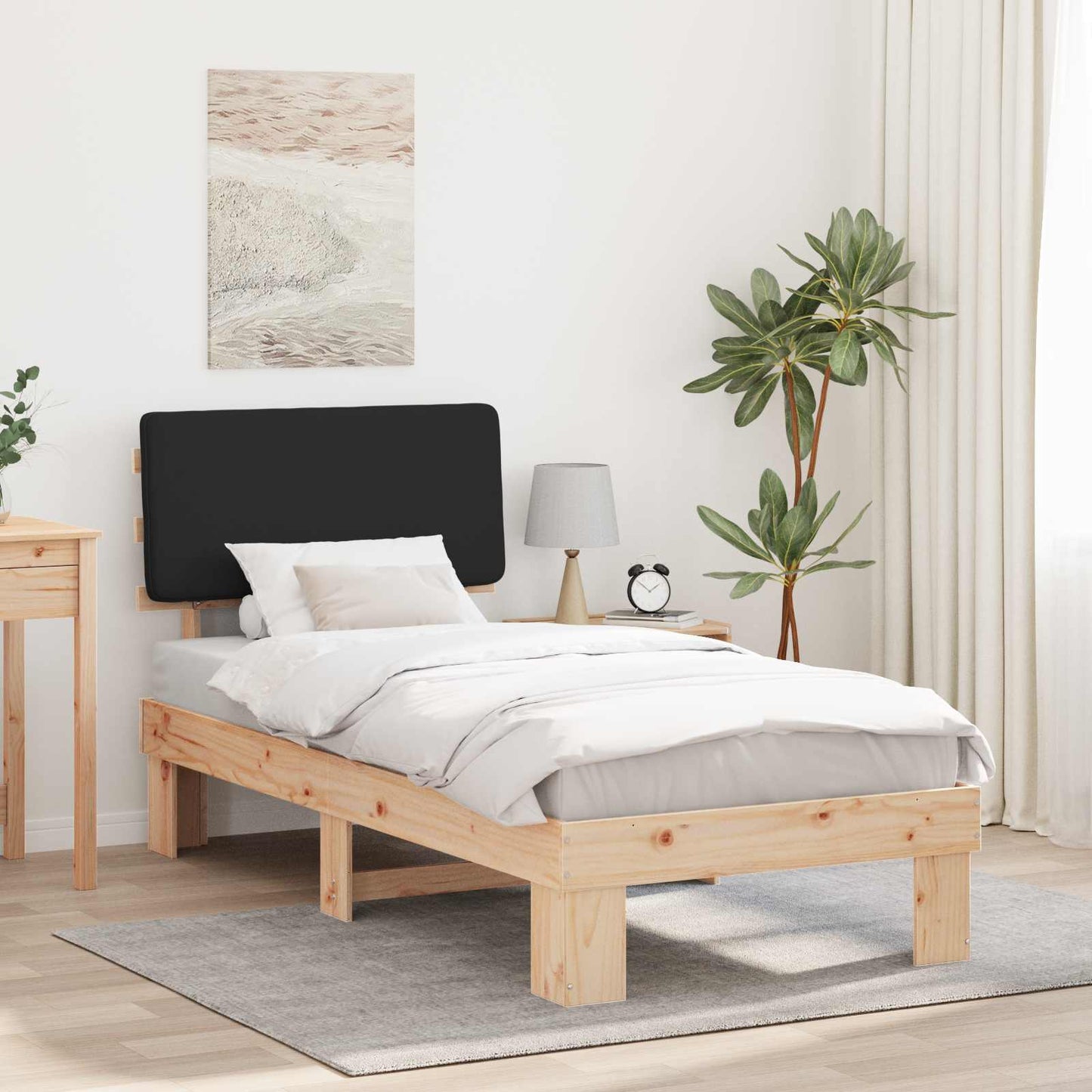 Bedframe met Gevoerd Hoofdgedeelte Zwart 100 x 200 cm is nu te koop bij PeponiXL, paradijselijk wonen!