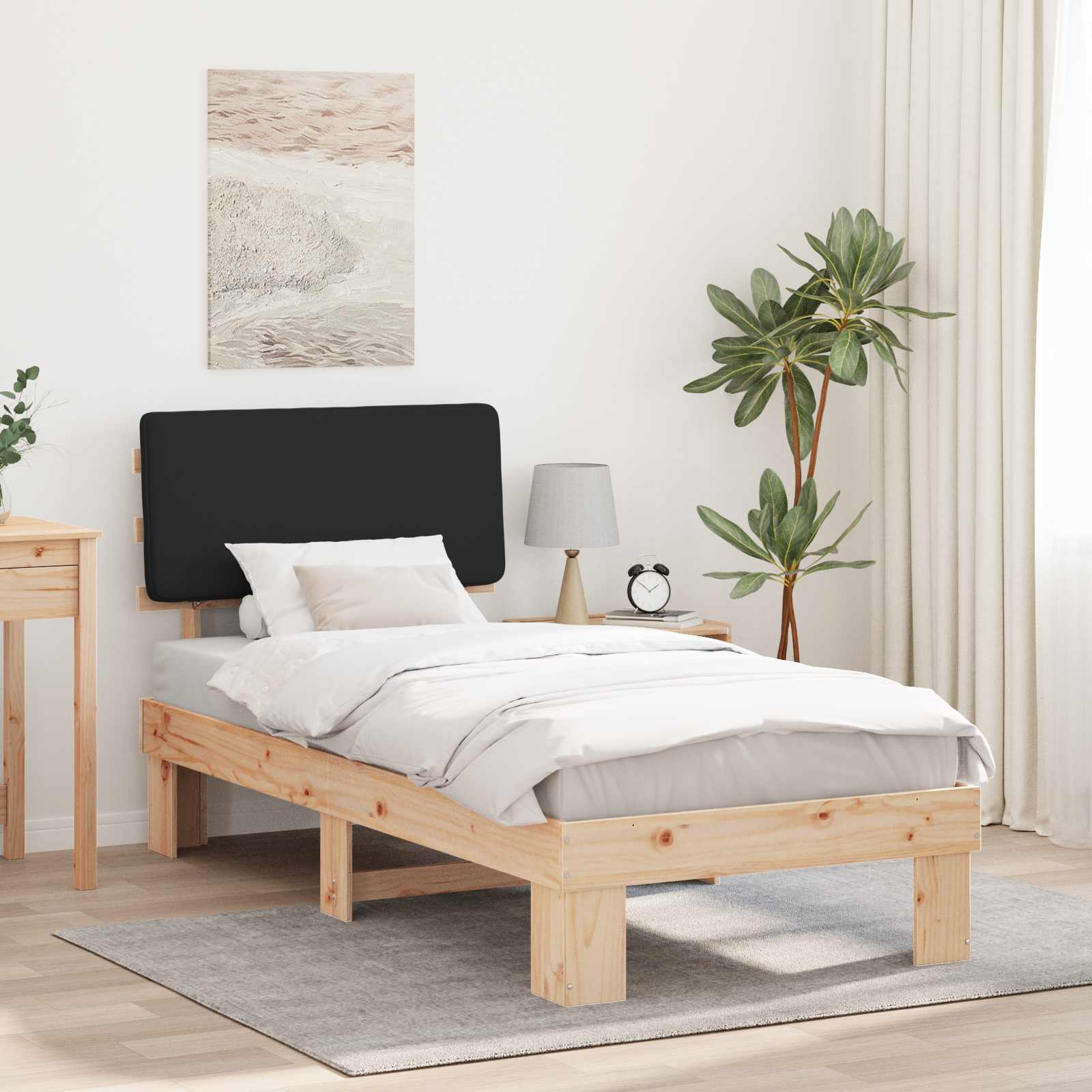 Bedframe met Gevoerd Hoofdgedeelte Zwart 90 x 200 cm is nu te koop bij PeponiXL, paradijselijk wonen!