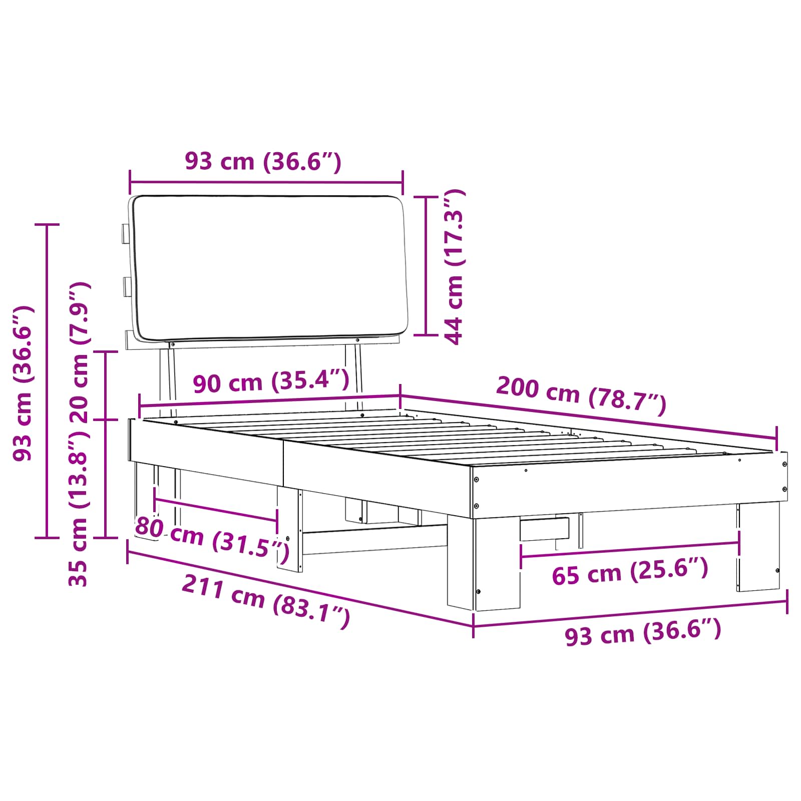 Bedframe met Gevoerd Hoofdgedeelte Taupe 90 x 200 cm is nu te koop bij PeponiXL, paradijselijk wonen!