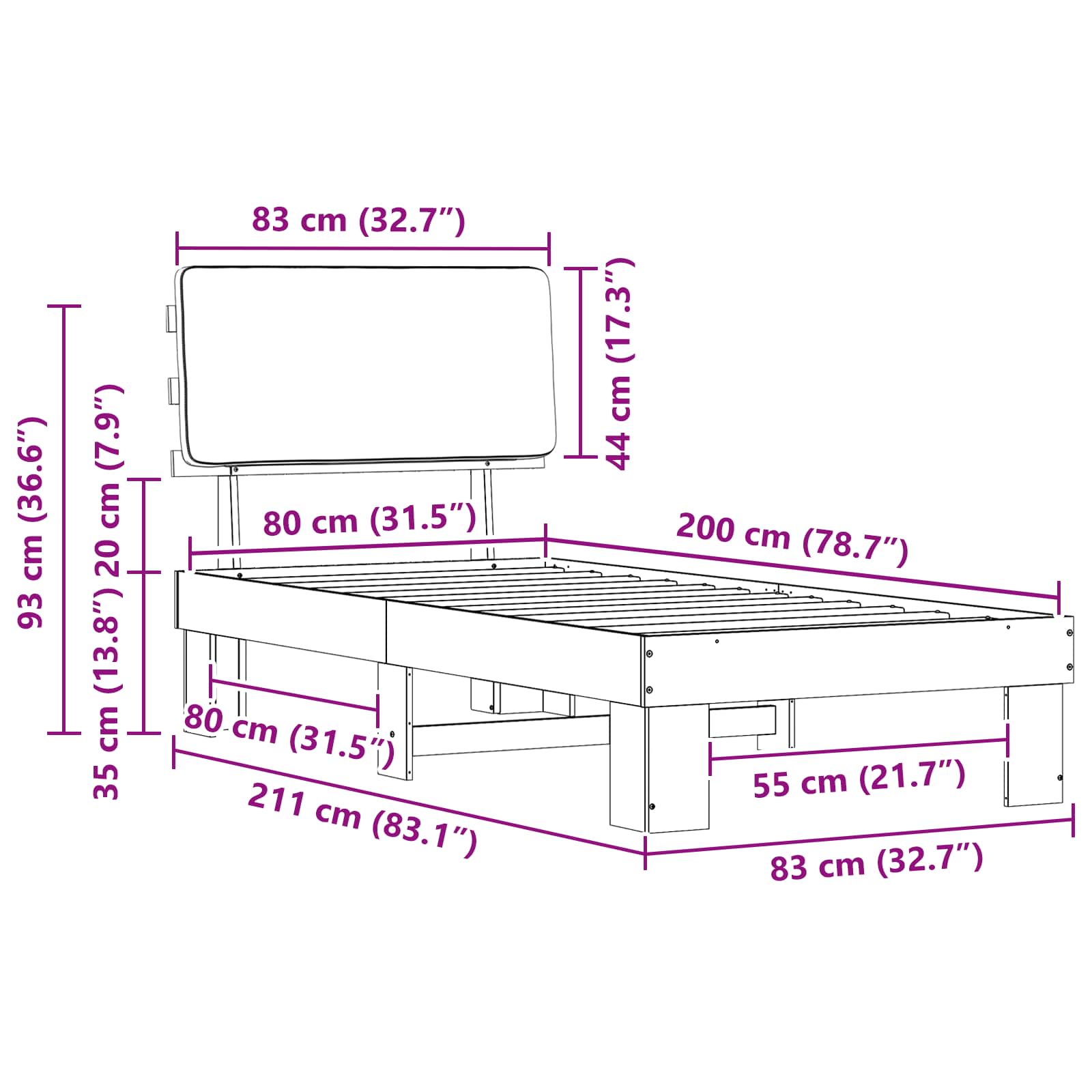 Bedframe met Gevoerd Hoofdgedeelte Donkergrijs 80 x 200 cm is nu te koop bij PeponiXL, paradijselijk wonen!