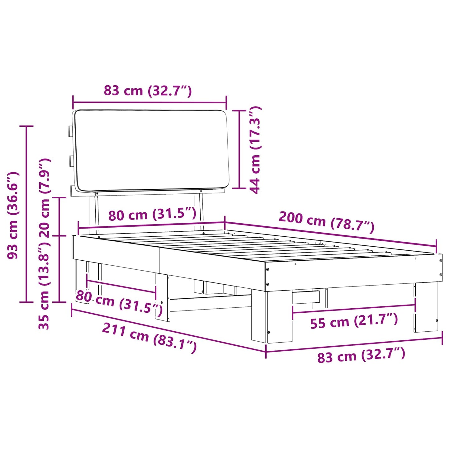 Bedframe met Gevoerd Hoofdgedeelte Taupe 80 x 200 cm is nu te koop bij PeponiXL, paradijselijk wonen!
