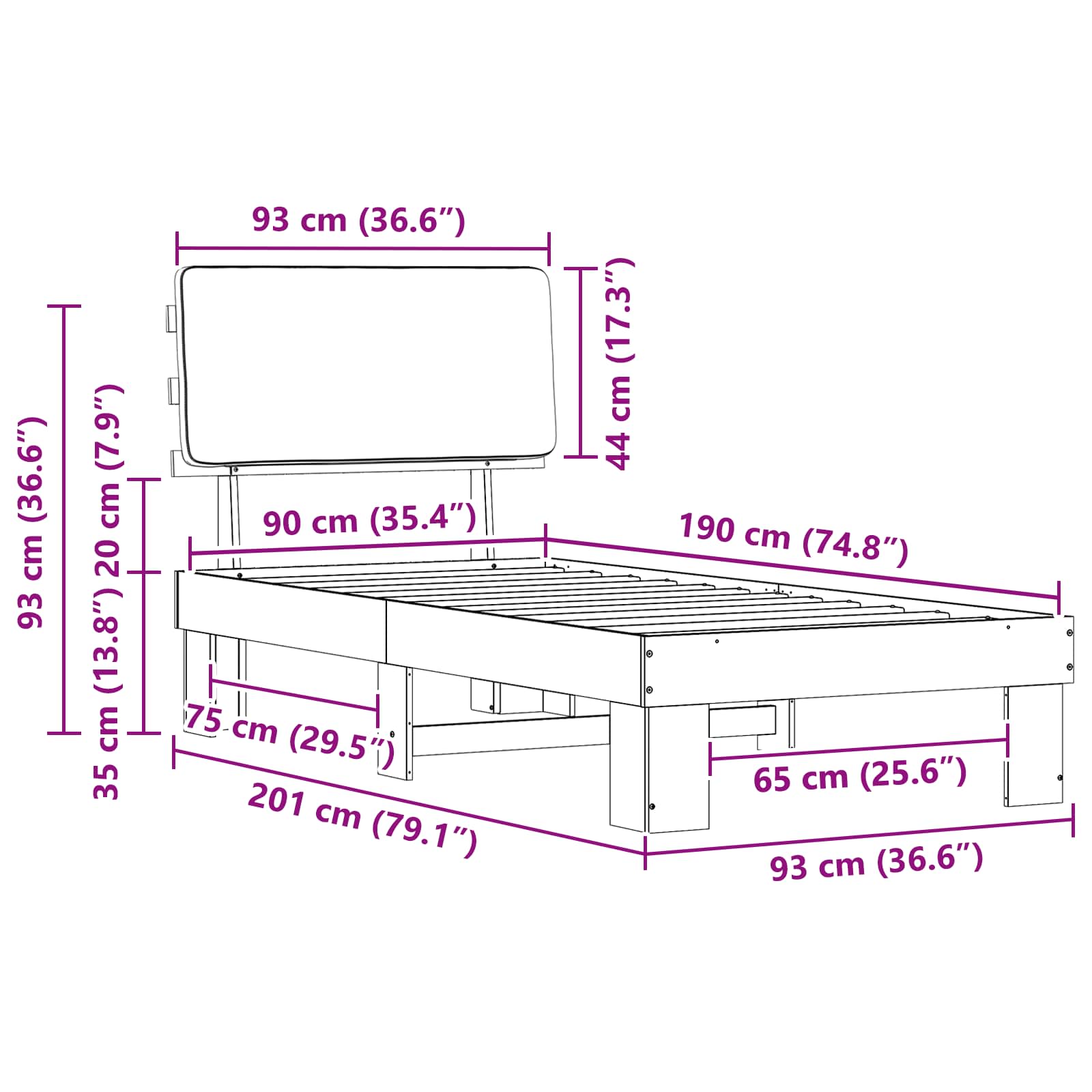 Bedframe met Gevoerd Hoofdgedeelte Zwart 90 x 190 cm is nu te koop bij PeponiXL, paradijselijk wonen!