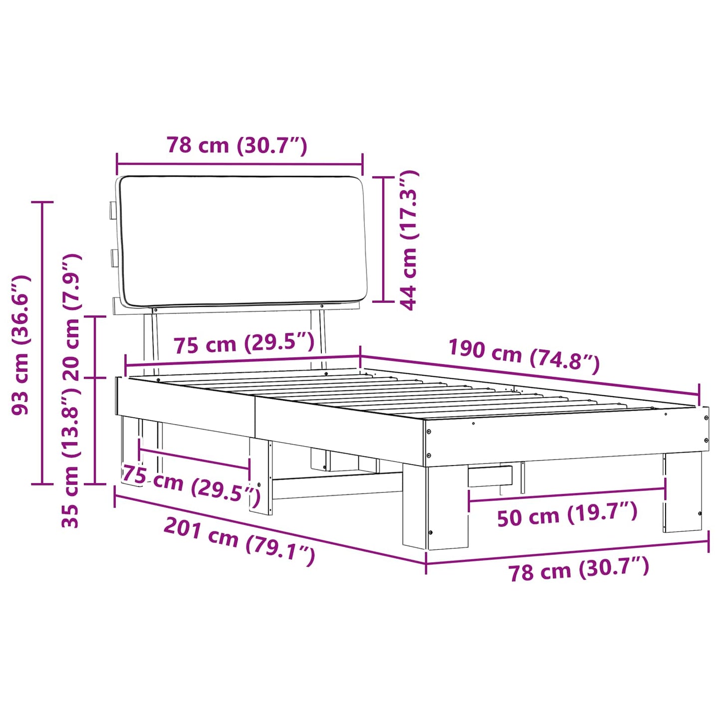 Bedframe met Gevoerd Hoofdgedeelte Lichtgrijs 75 x 190 cm is nu te koop bij PeponiXL, paradijselijk wonen!