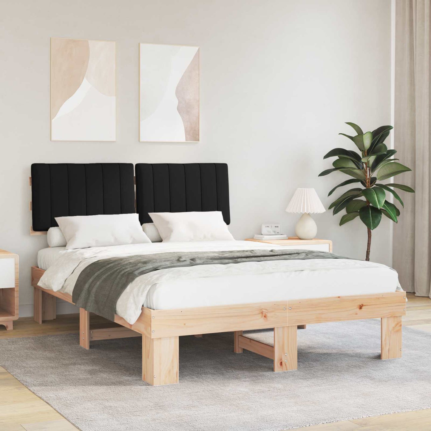 Bedframe met Gevoerd Hoofdgedeelte Zwart 140 x 200 cm is nu te koop bij PeponiXL, paradijselijk wonen!