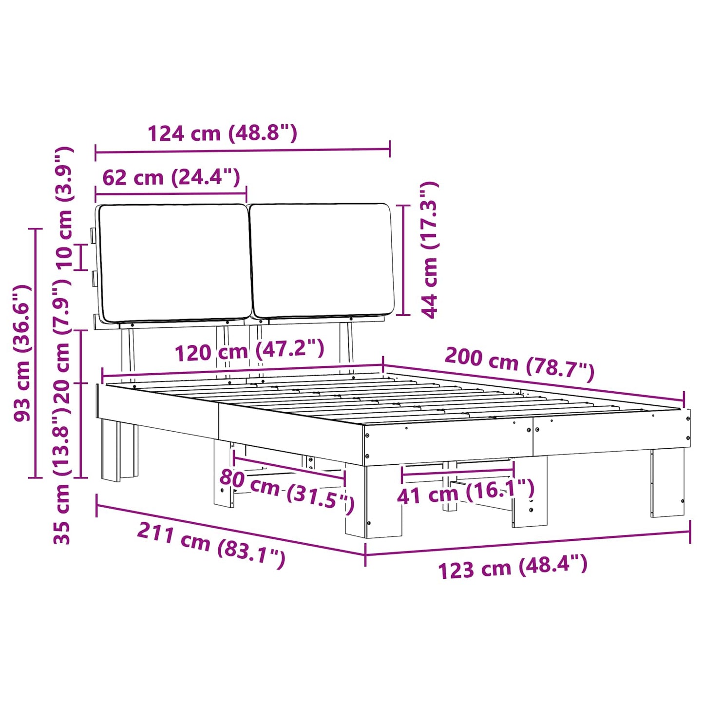 Bedframe met Gevoerd Hoofdgedeelte Taupe 120 x 200 cm is nu te koop bij PeponiXL, paradijselijk wonen!