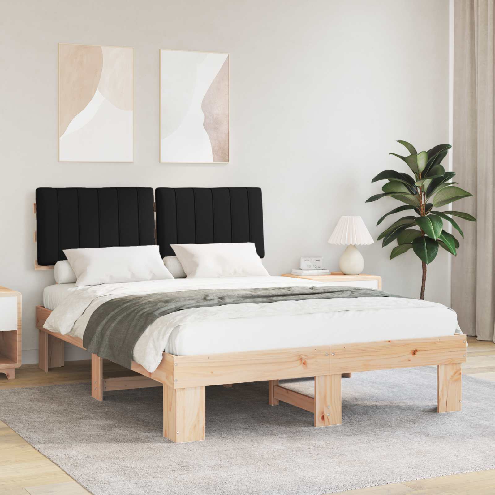 Bedframe met Gevoerd Hoofdgedeelte Zwart 140 x 190 cm is nu te koop bij PeponiXL, paradijselijk wonen!
