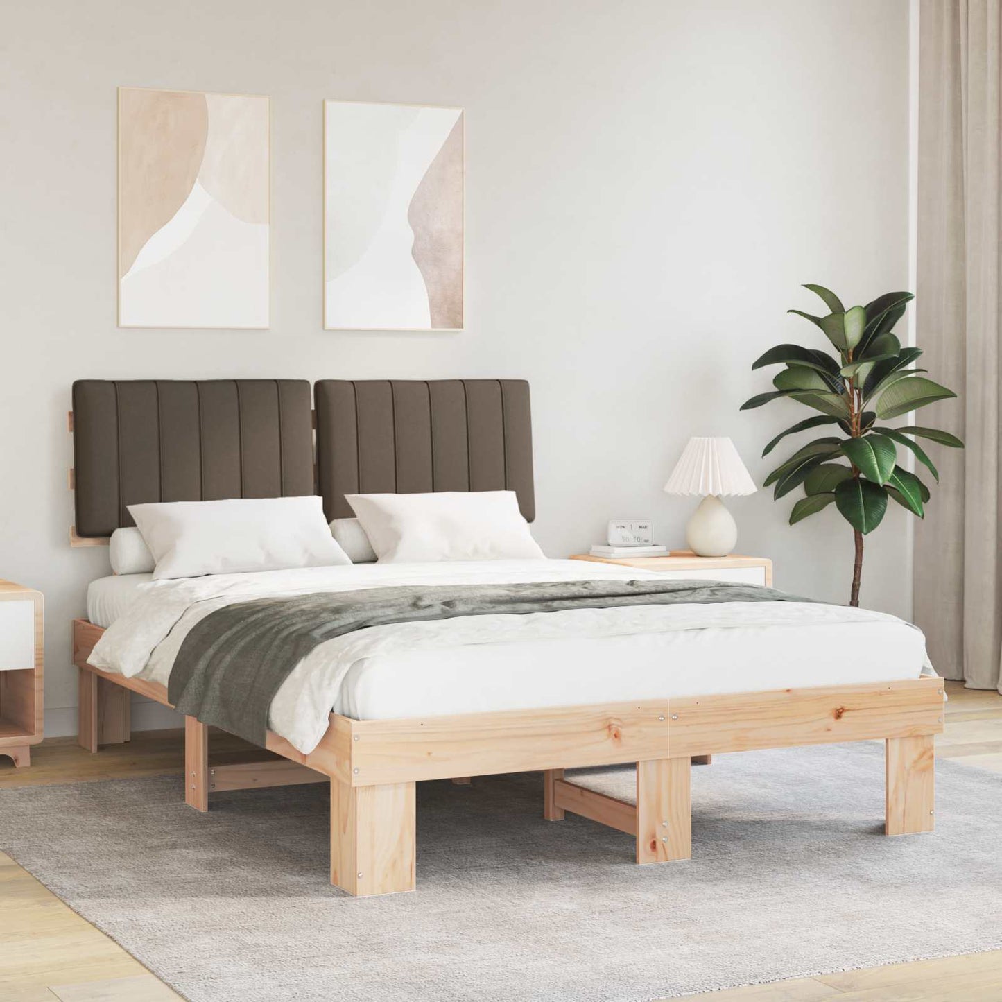 Bedframe met Gevoerd Hoofdgedeelte Taupe 135 x 190 cm is nu te koop bij PeponiXL, paradijselijk wonen!