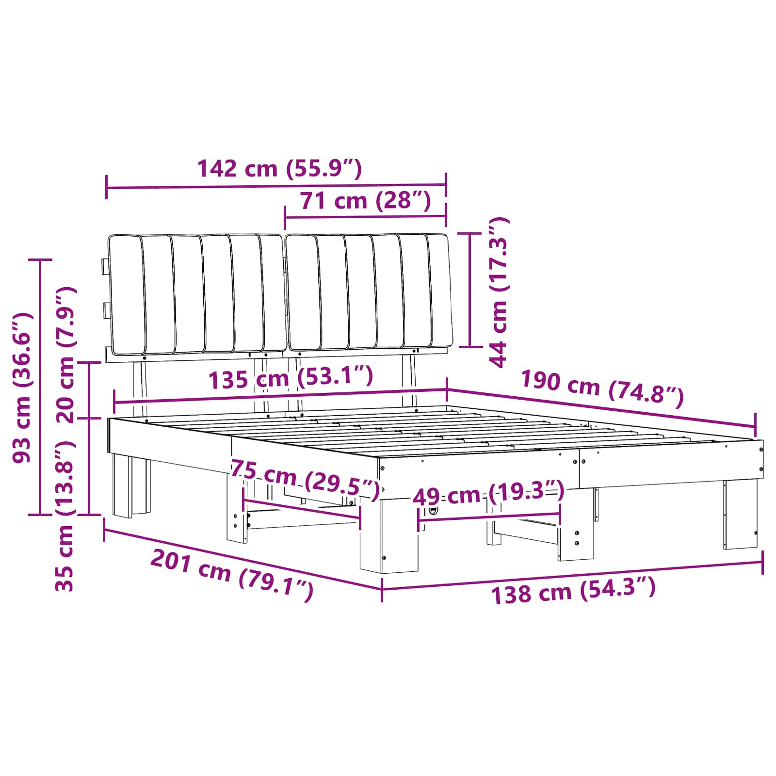 Bedframe met Gevoerd Hoofdgedeelte Lichtgrijs 135 x 190 cm is nu te koop bij PeponiXL, paradijselijk wonen!