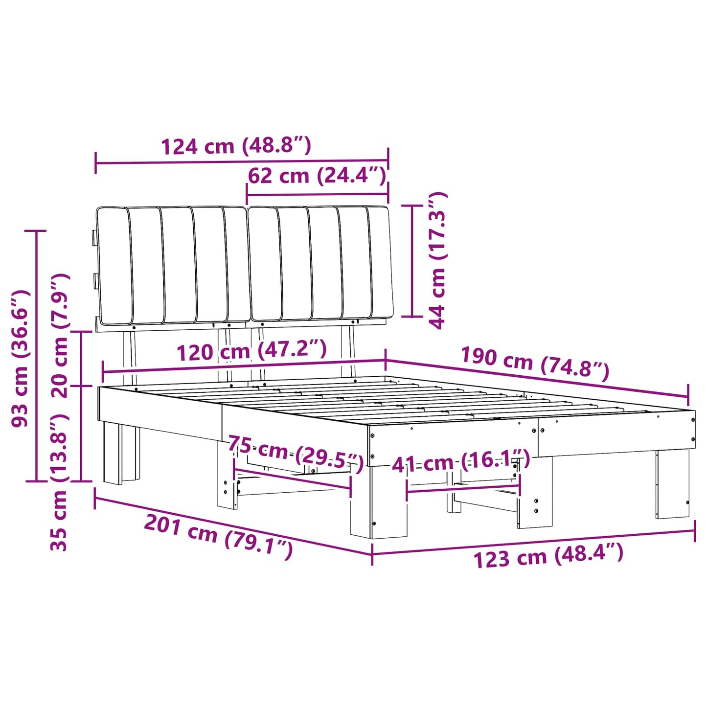 Bedframe met Gevoerd Hoofdgedeelte Donkergrijs 120 x 190 cm is nu te koop bij PeponiXL, paradijselijk wonen!