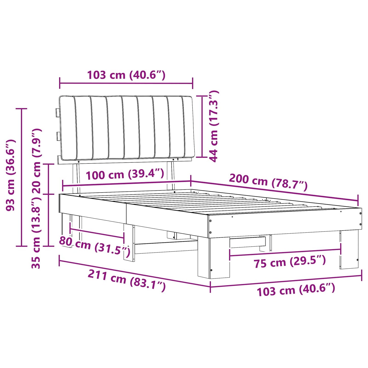 Bedframe met Gevoerd Hoofdgedeelte Donkergrijs 100 x 200 cm is nu te koop bij PeponiXL, paradijselijk wonen!