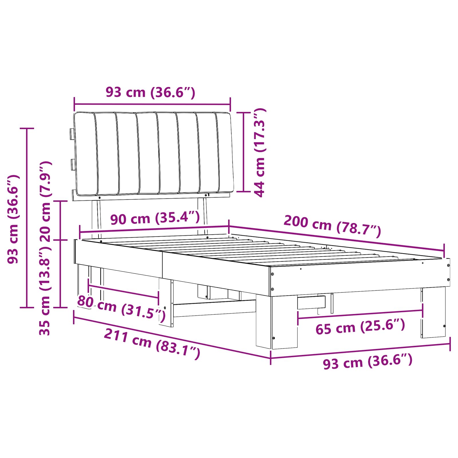 Bedframe met Gevoerd Hoofdgedeelte Taupe 90 x 200 cm is nu te koop bij PeponiXL, paradijselijk wonen!