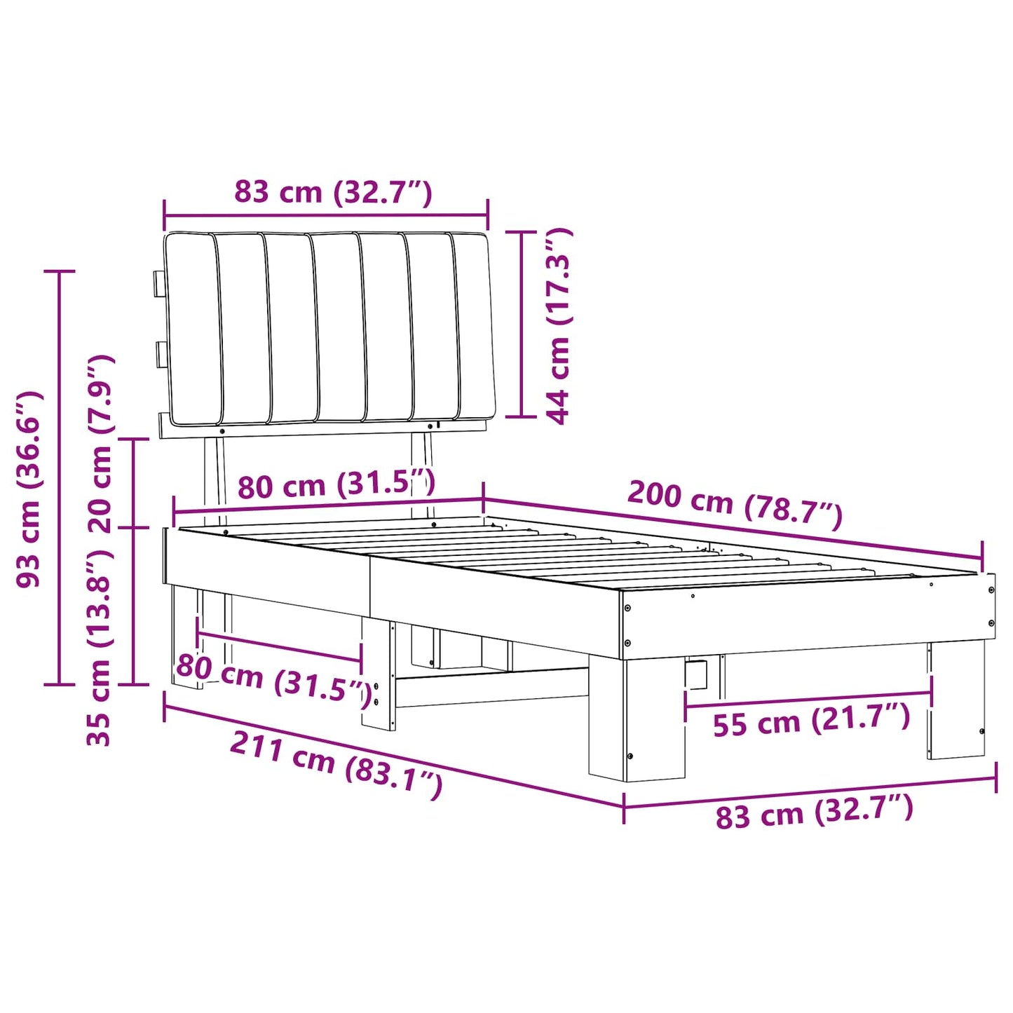 Bedframe met Gevoerd Hoofdgedeelte Lichtgrijs 80 x 200 cm is nu te koop bij PeponiXL, paradijselijk wonen!