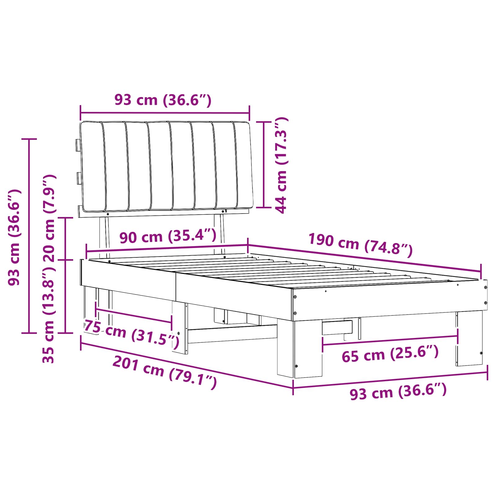 Bedframe met Gevoerd Hoofdgedeelte Zwart 90 x 190 cm is nu te koop bij PeponiXL, paradijselijk wonen!