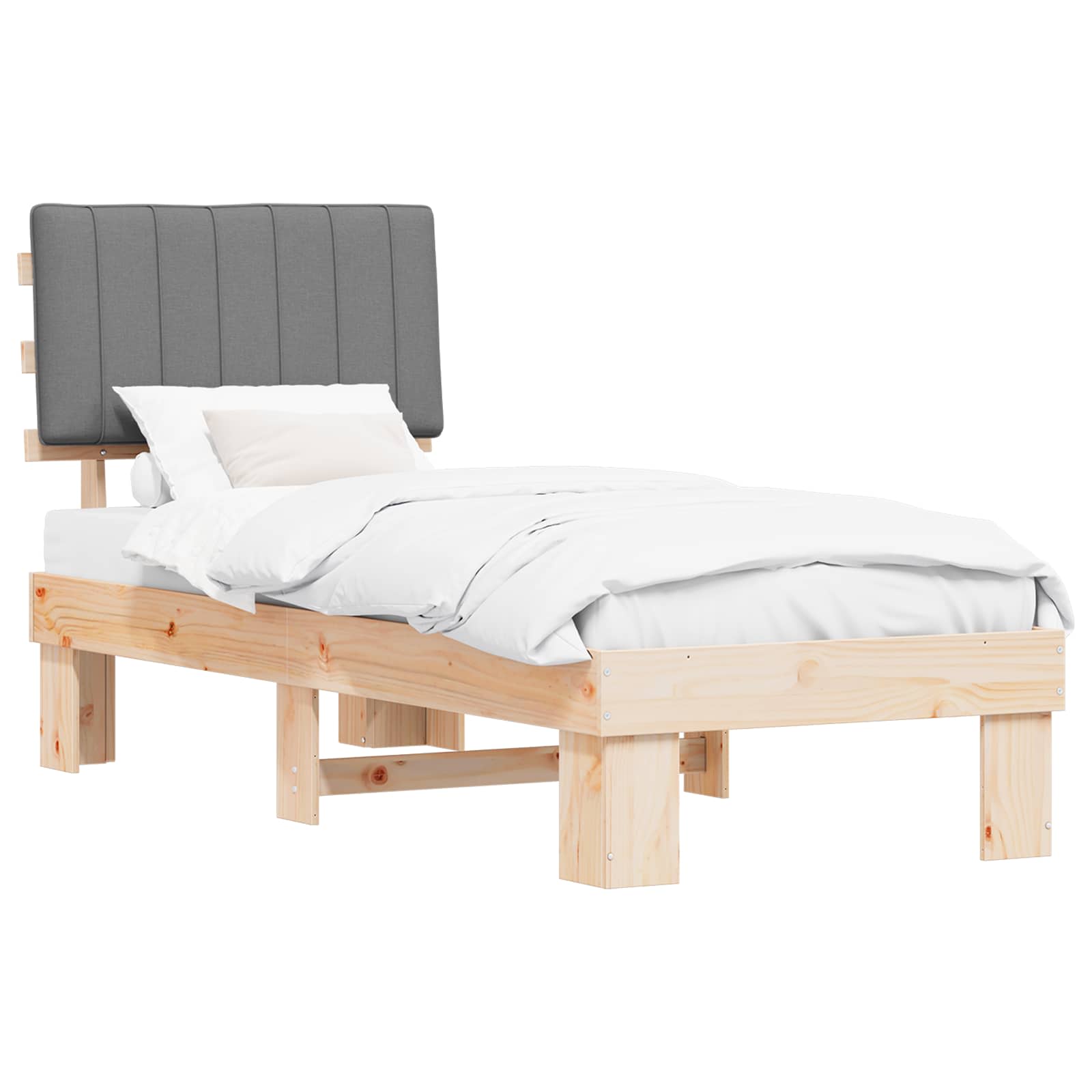 Bedframe met Gevoerd Hoofdgedeelte Lichtgrijs 75 x 190 cm is nu te koop bij PeponiXL, paradijselijk wonen!