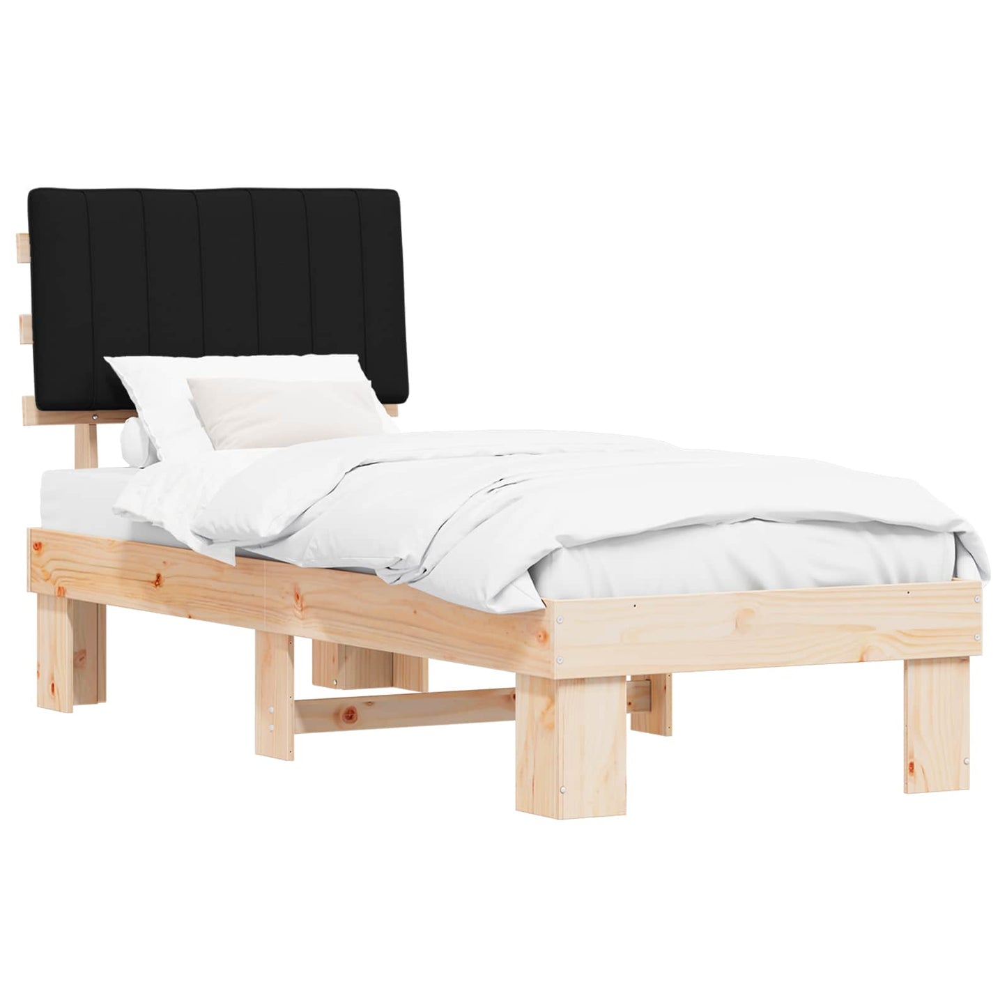 Bedframe met Gevoerd Hoofdgedeelte Zwart 75 x 190 cm is nu te koop bij PeponiXL, paradijselijk wonen!