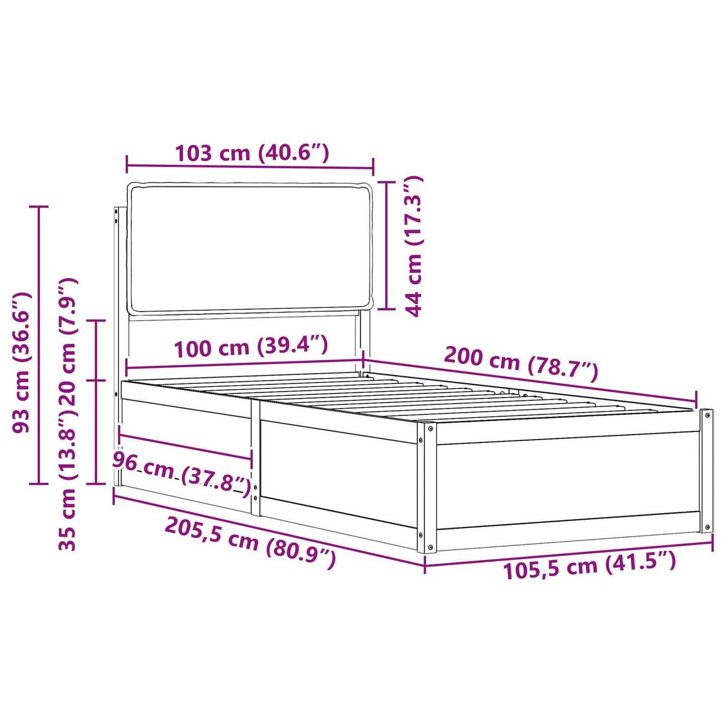Bedframe met Gevoerd Hoofdgedeelte Taupe 100 x 200 cm is nu te koop bij PeponiXL, paradijselijk wonen!