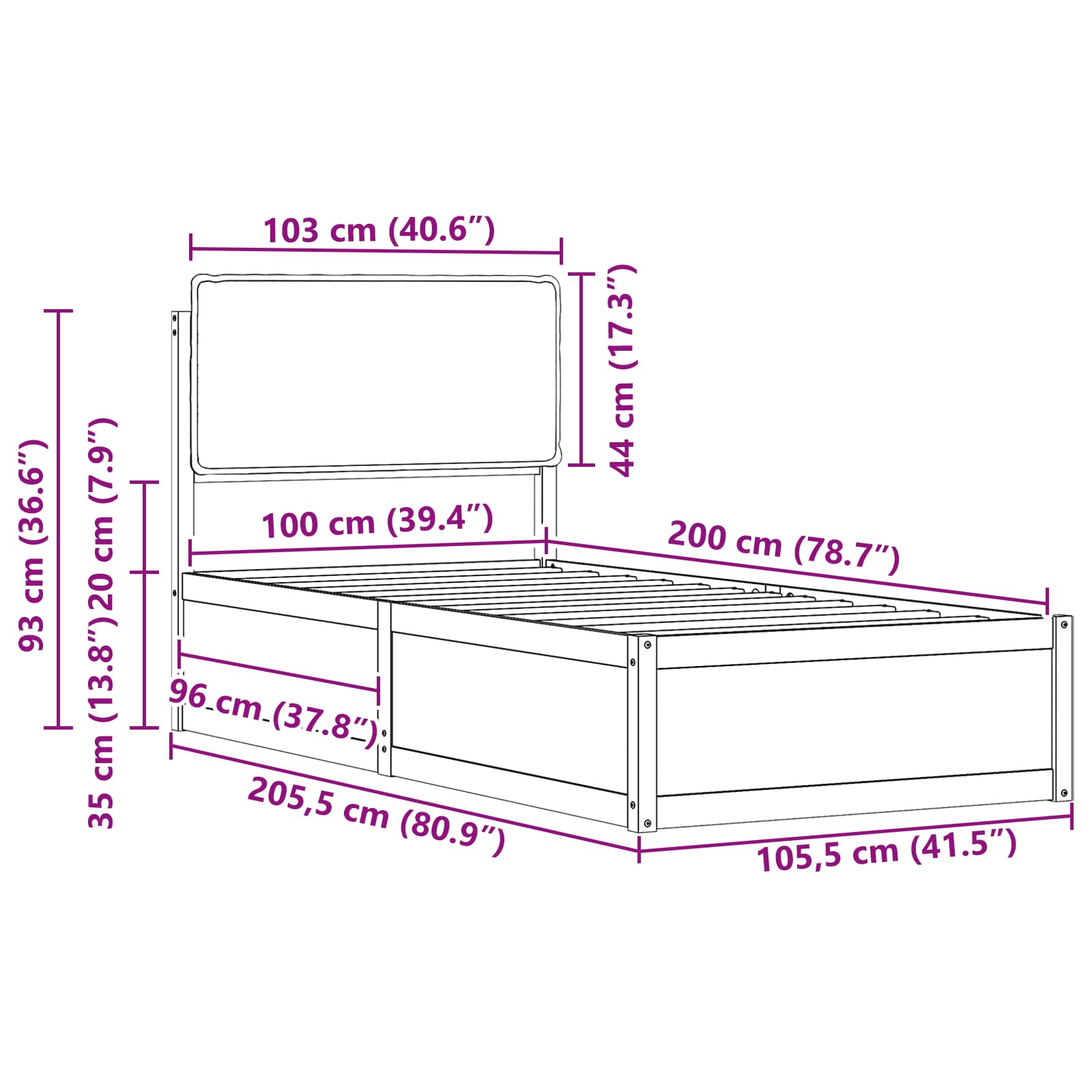 Bedframe met Gevoerd Hoofdgedeelte Taupe 100 x 200 cm is nu te koop bij PeponiXL, paradijselijk wonen!