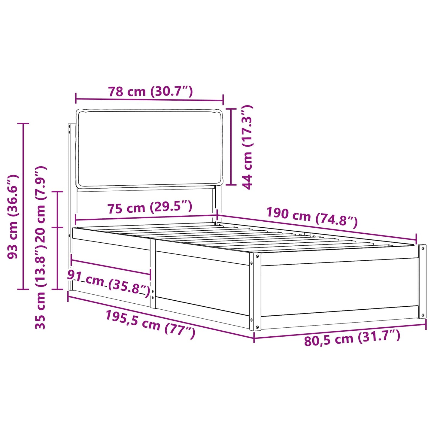 Bedframe met Gevoerd Hoofdgedeelte Taupe 75 x 190 cm is nu te koop bij PeponiXL, paradijselijk wonen!