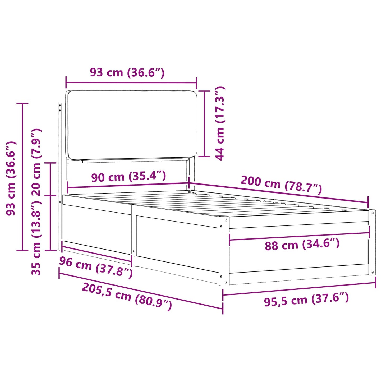 Bedframe met Gevoerd Hoofdgedeelte Donkergrijs 90 x 200 cm is nu te koop bij PeponiXL, paradijselijk wonen!