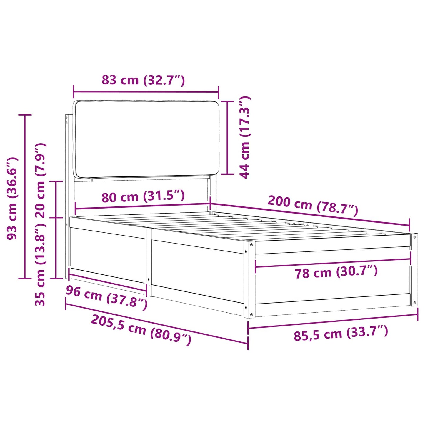 Bedframe met Gevoerd Hoofdgedeelte Lichtgrijs 80 x 200 cm is nu te koop bij PeponiXL, paradijselijk wonen!