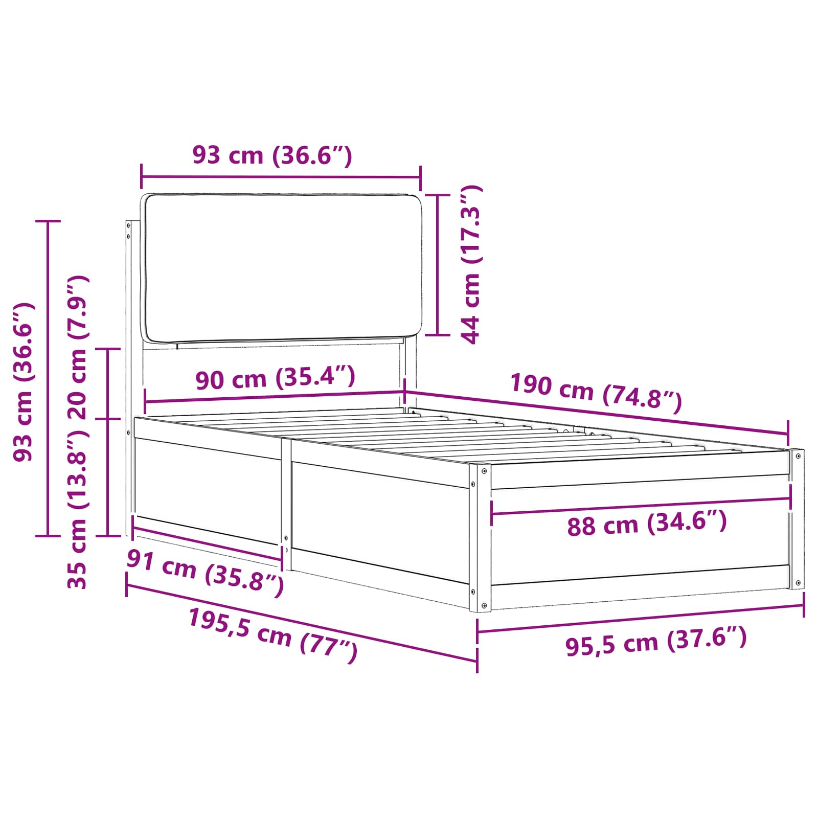 Bedframe met Gevoerd Hoofdgedeelte Lichtgrijs 90 x 190 cm is nu te koop bij PeponiXL, paradijselijk wonen!